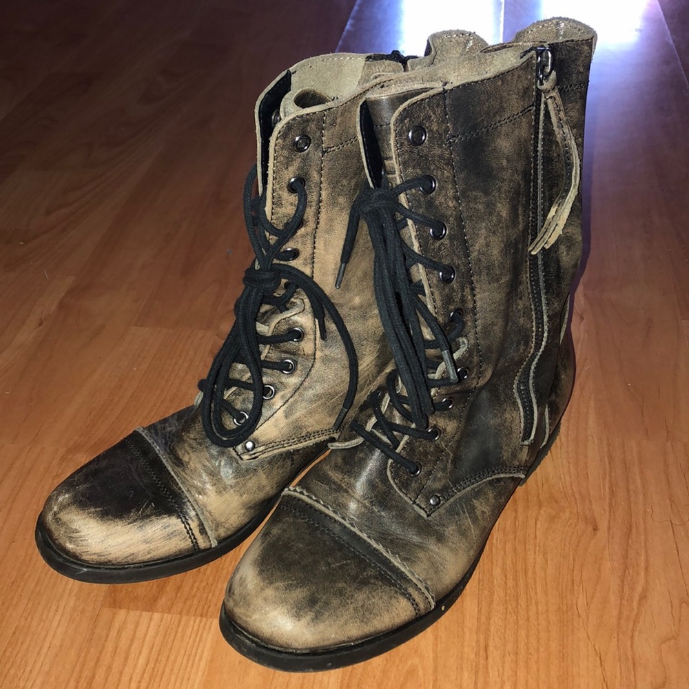 Distressed leather Combat Boots